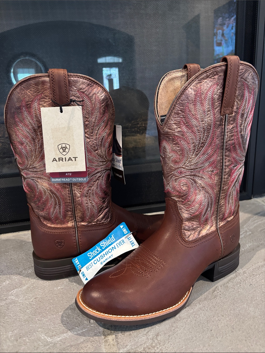 Ariat Ranahan Sienna Saddle Rustic Red Leather,Western,Ats Shock Shield,Stiching